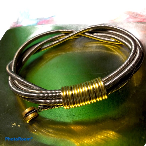 Guitar String Bangle Bracelet Hand Crafted by Twisted Minds Designs Silver - Picture 2 of 2